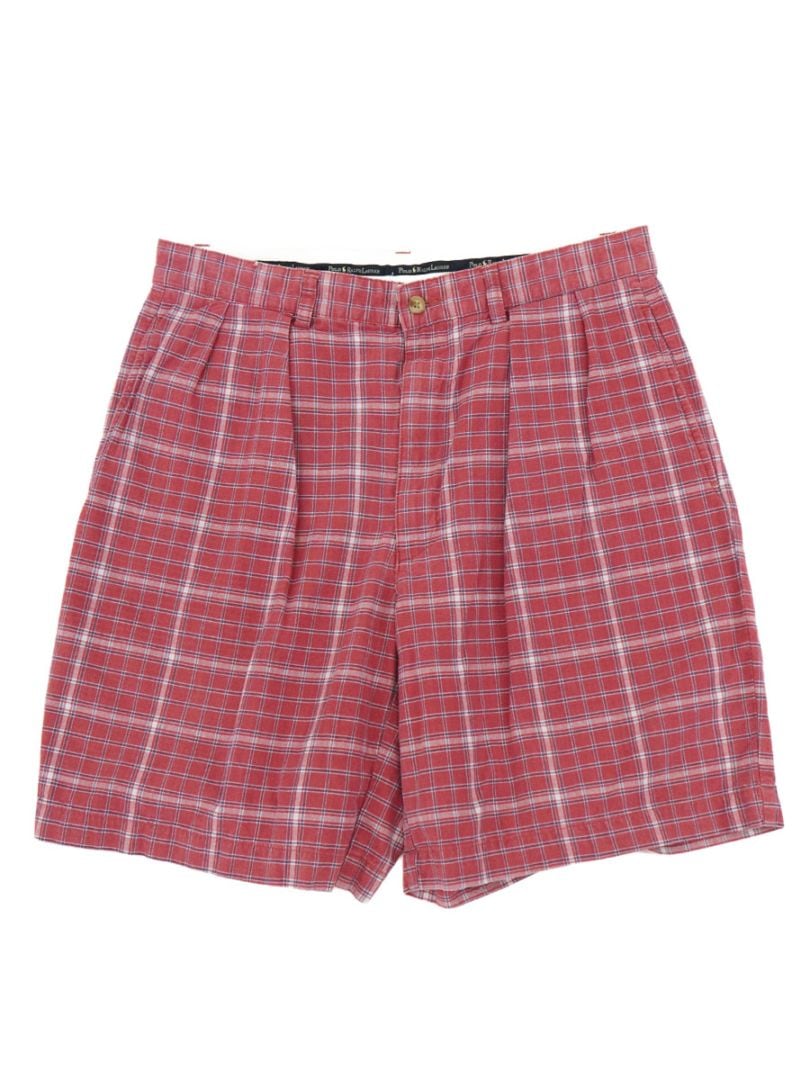 RALPH LAUREN 2 TUCK PLAID COTTON SHORTS RED (SIZE.W33)