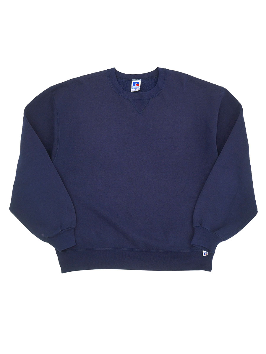 90'S RUSSELL ATHLETIC FRONT V SWEAT SHIRT PLAIN NAVY (SIZE.LARGE