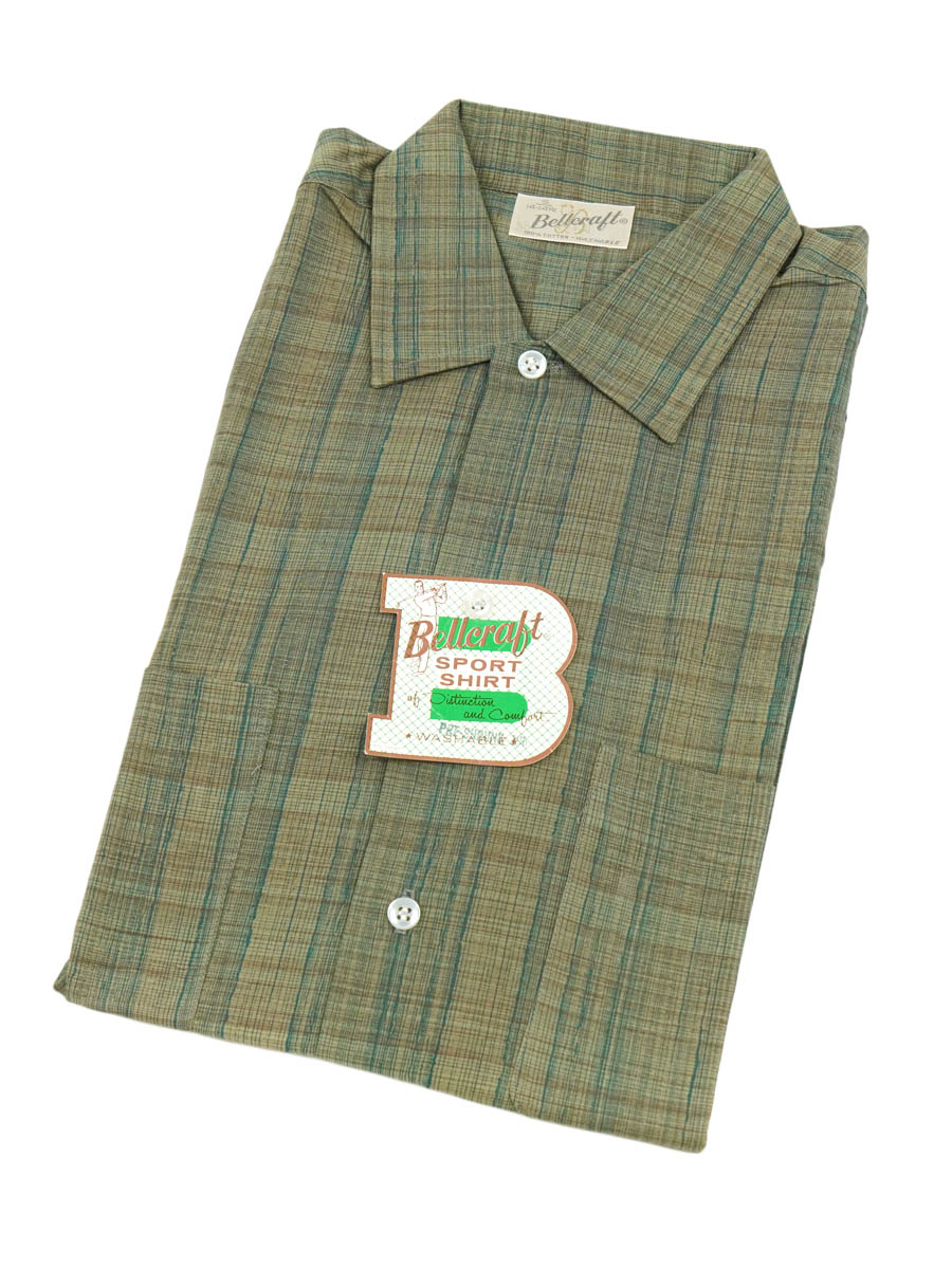60'S BELLCRAFT 100%COTTON PLAID S/S SHIRT (SIZE.SMALL) NOS