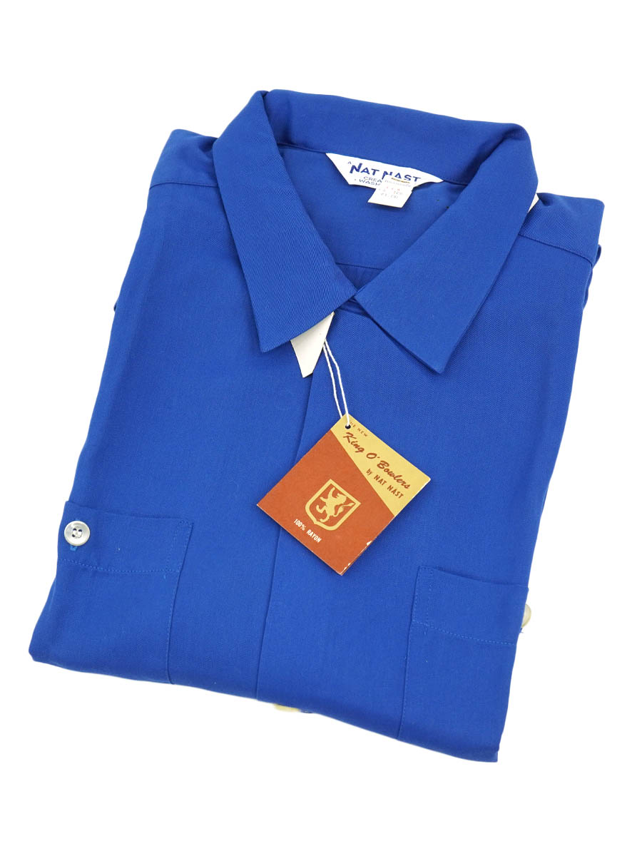50'S NAT NAST RAYON BOWLING SHIRT ROYAL BLUE (SIZE.XX LARGE) NOS