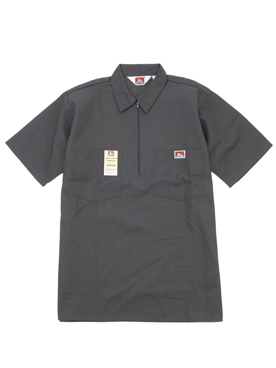 BEN DAVIS HALF ZIP S/S SHIRT CHARCOAL (SIZE. MEDIUM) MADE IN USA NOS