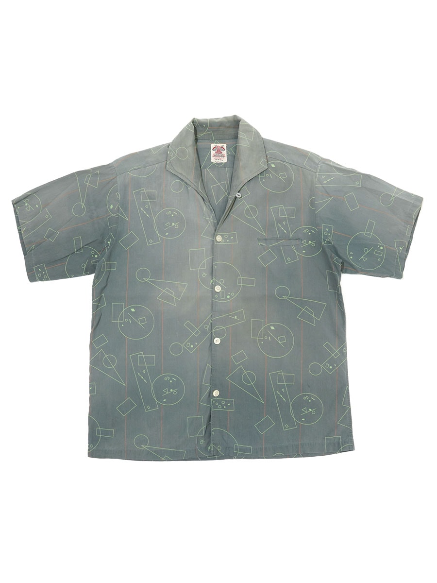 60'S LANCER ATOMIC GEOMETRIC PATTERN S/S COTTON SHIRT (SIZE.MEDIUM)