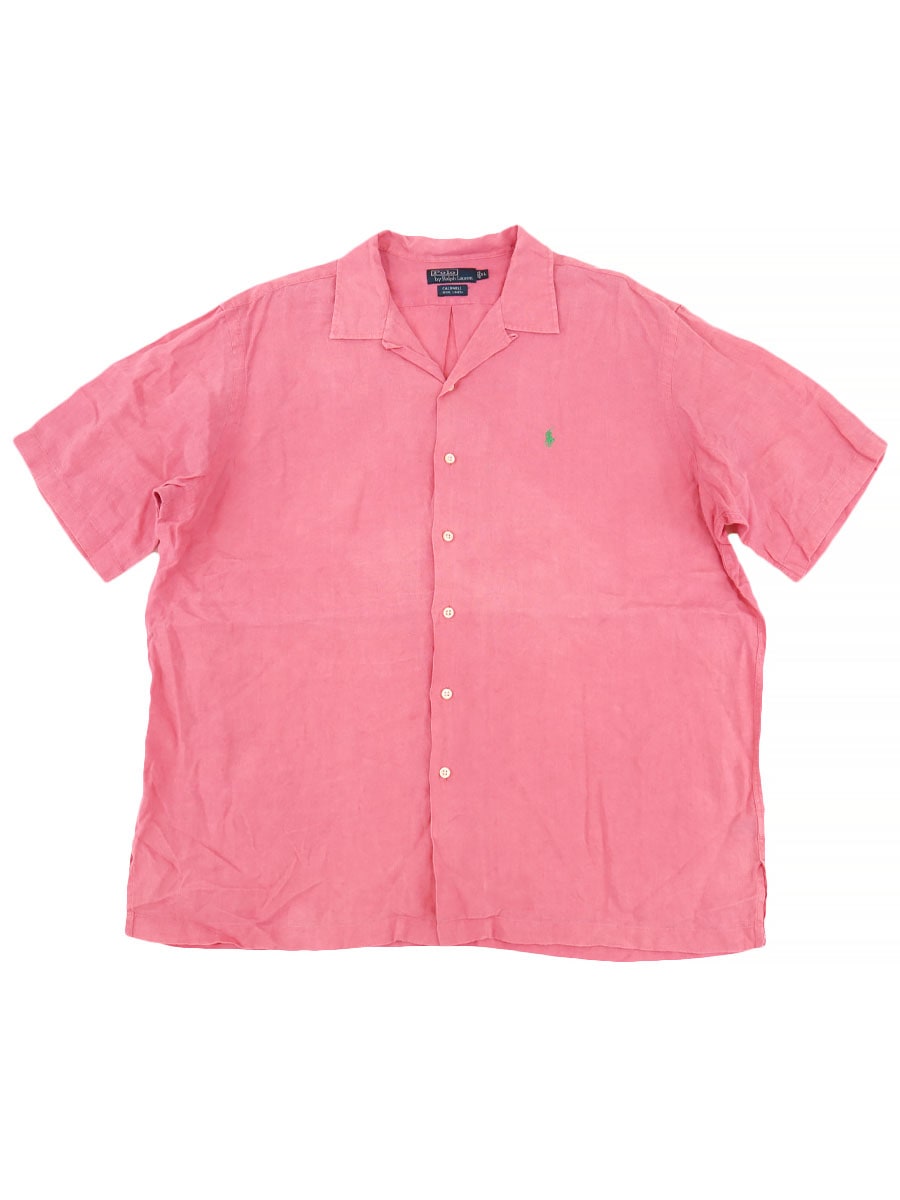 RALPH LAUREN CALDWELL 100% LINEN LOOP COLLAR S/S SHIRT PINK (SIZE