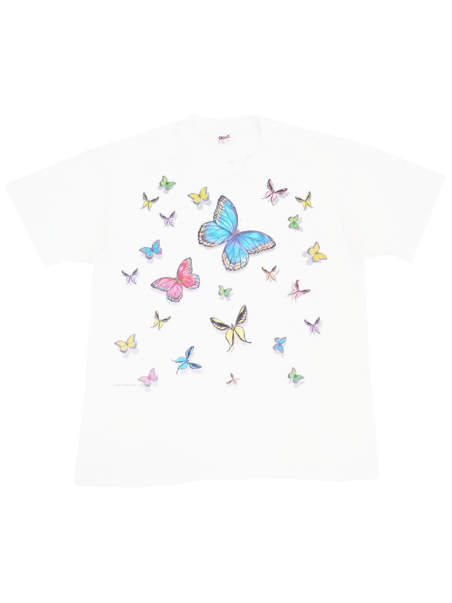 90'S ANVIL ''BUTTERFLIES'' T SHIRT WHITE (SIZE.X LARGE) MADE IN USA