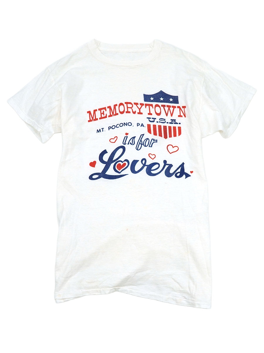 80'S ''MEMORYTOWN'' WATER PRINT T SHIRT WHITE  (APPROX.LARGE)