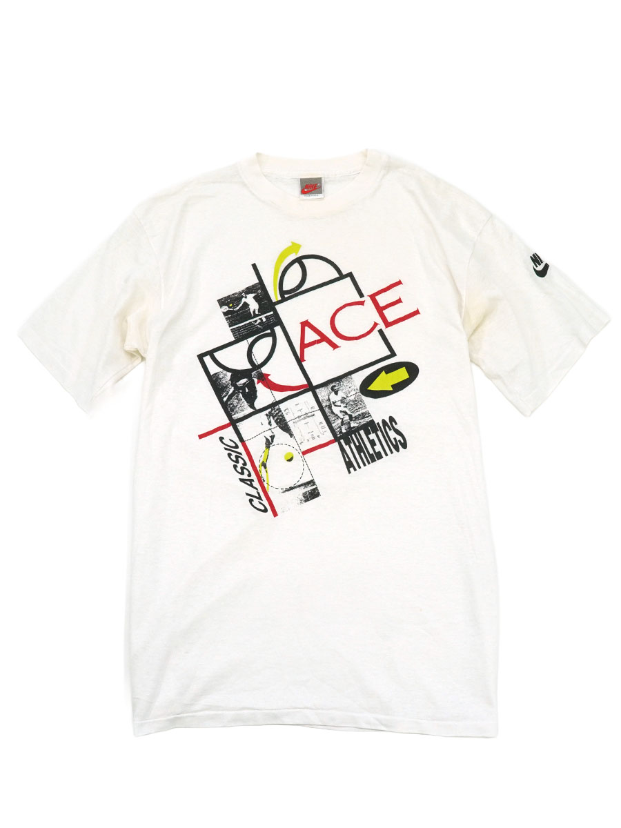 90'S NIKE ''ACE CLASSIC ATHLETICS'' T SHIRT WHITE  (SIZE. LARGE T) MADE IN USA