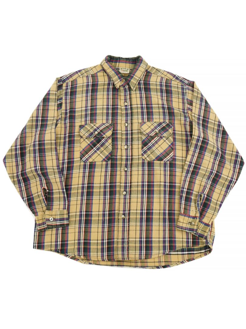 90'S FIVEBROTHER PLAID FLANNEL SHIRT (SIZE. X LARGE) 