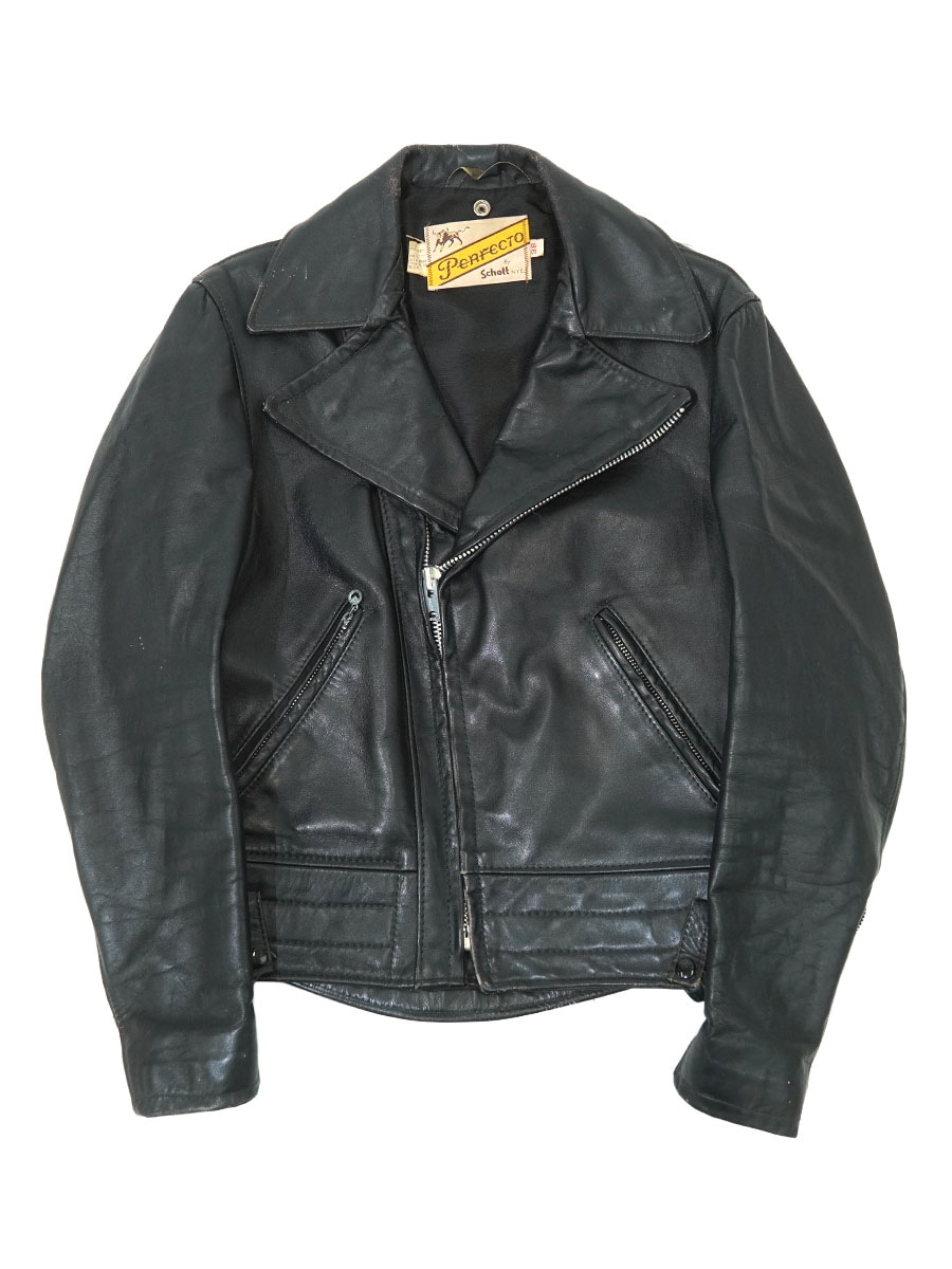 70'S PERFECTO by SCHOTT DOUBLE BREST LEATHER RIDERS JACKET (SIZE.38)