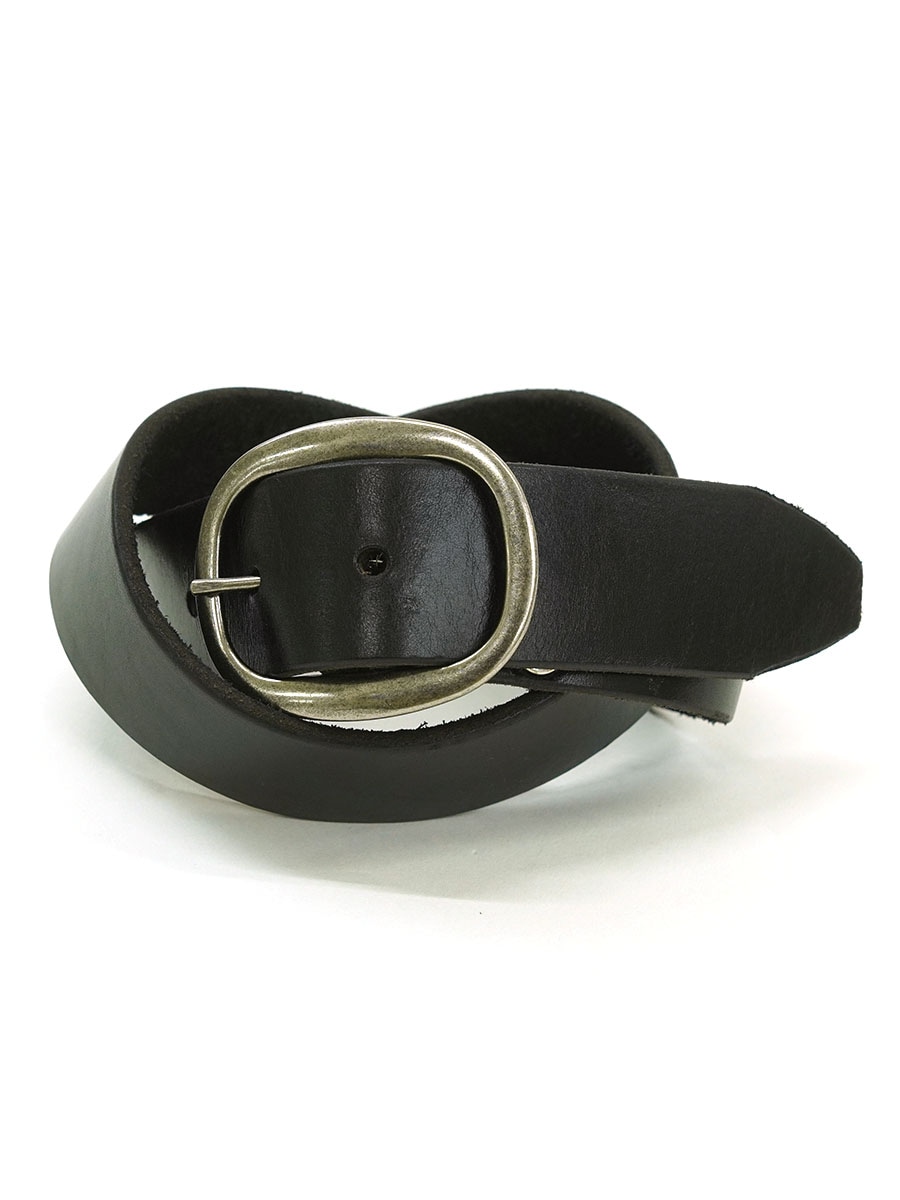 OLD LEATHER BELT WITH OVAL BUCKLE BLK (SIZE. 30)