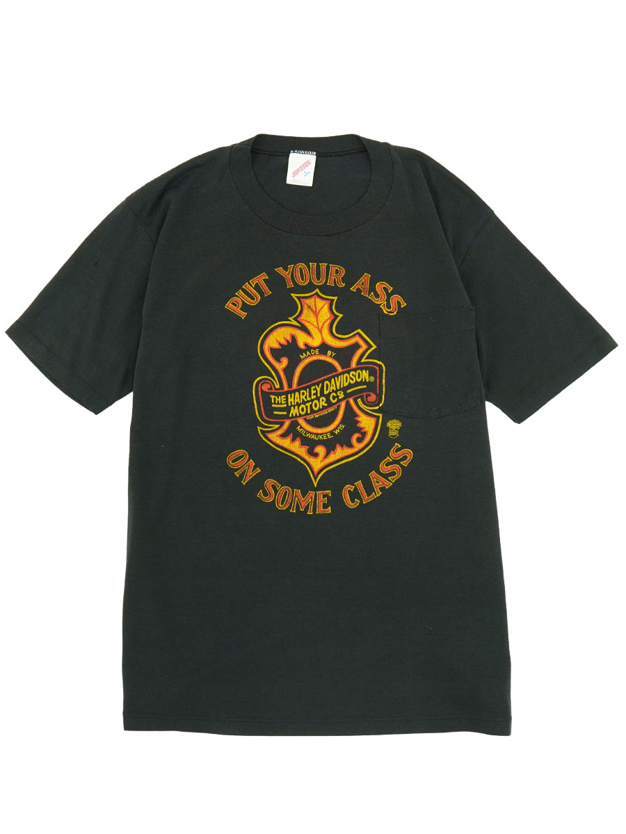 80'S JERZEES ''HARLEY DAVIDSON'' POCKET T SHIRT BLACK (SIZE.LARGE) MADE IN USA
