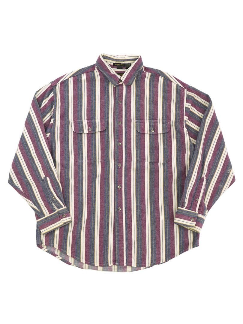 80'S EDDIE BAUER STRIPE PATTERN L/S SHIRT (SIZE.X LARGE) MADE IN USA