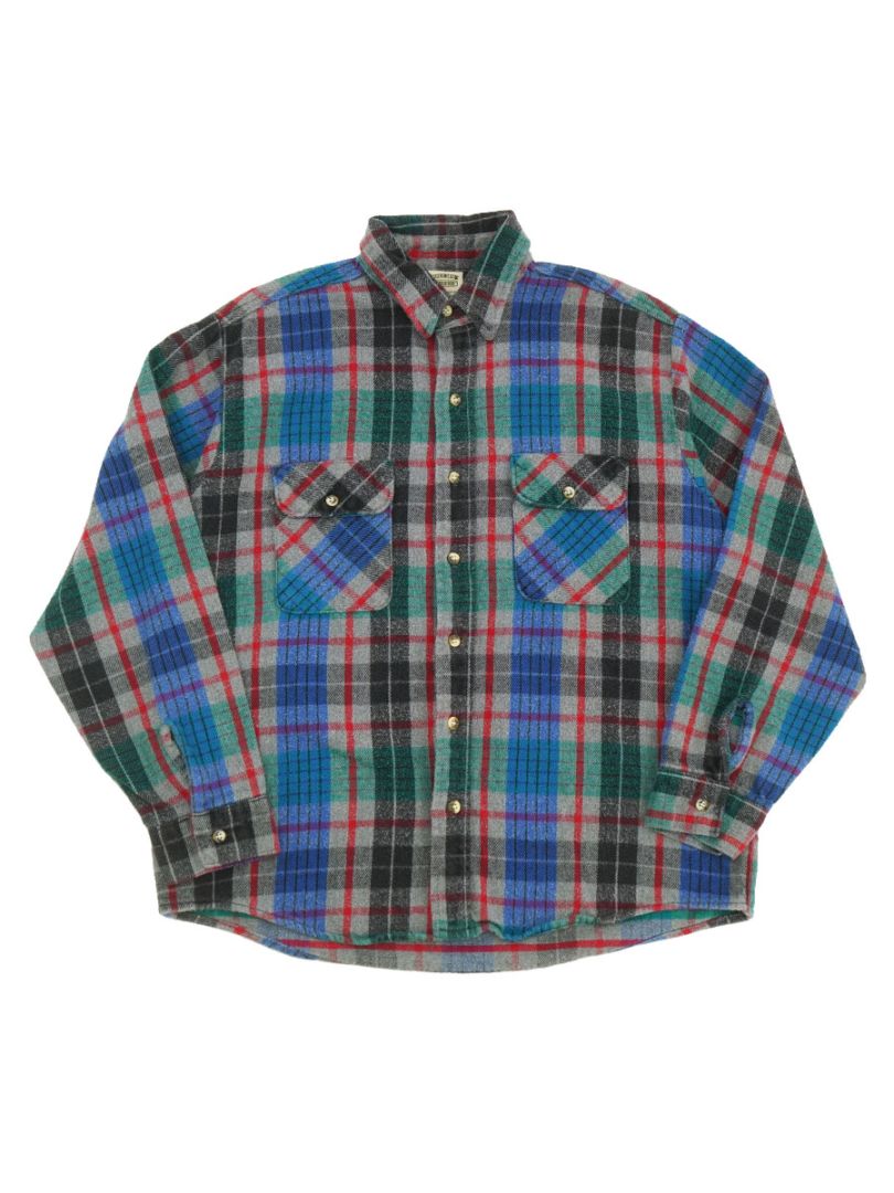 90'S FIVE BROTHER PLAID FLANNEL SHIRT (SIZE.LARGE) MADE IN USA