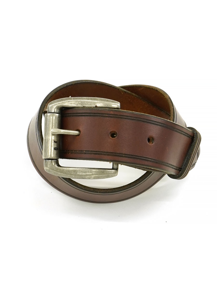OLD GENUINE LEATHER BELT WITH ROLER BUCKLE BROWN (SIZE. 32) MADE IN USA