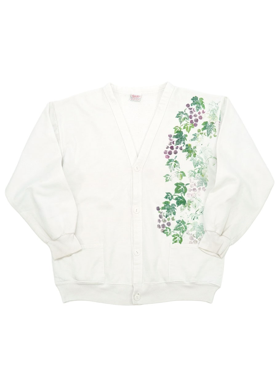80'S RICH TEE'S SPORTSWEAR ''FLOWER'' PRINT SWEAT CARDIGAN WHITE  (SIZE.ONE SIZE) MADE IN USA