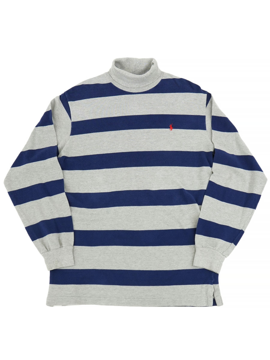 90'S RALPH LAUREN TURTLE NECK PIQUE STRIPE CUT-SEW (SIZE. MEDIUM) MADE IN USA