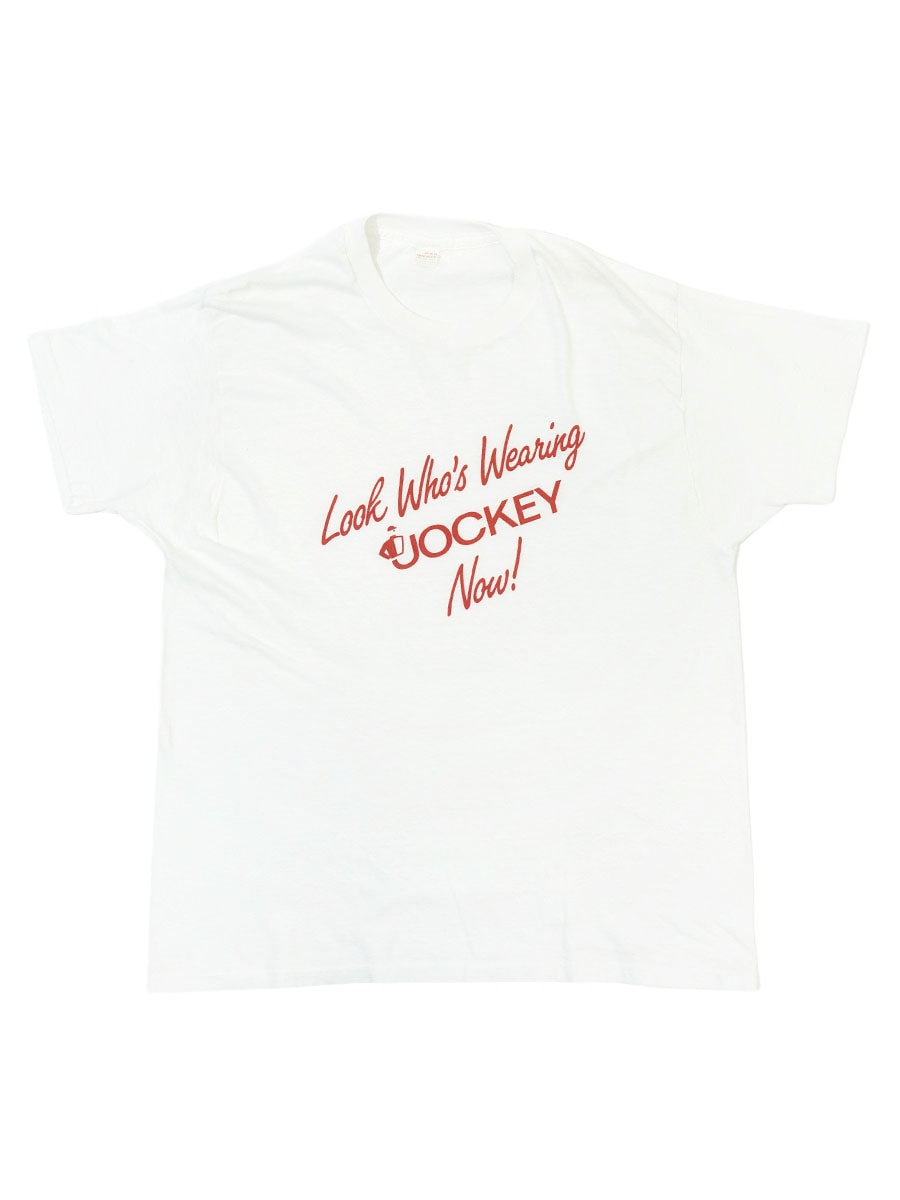 80'S JOCKEY ''LOOK WHO'S WEARING JOCKEY NOW!'' T SHIRT (SIZE.X LARGE) MADE IN USA