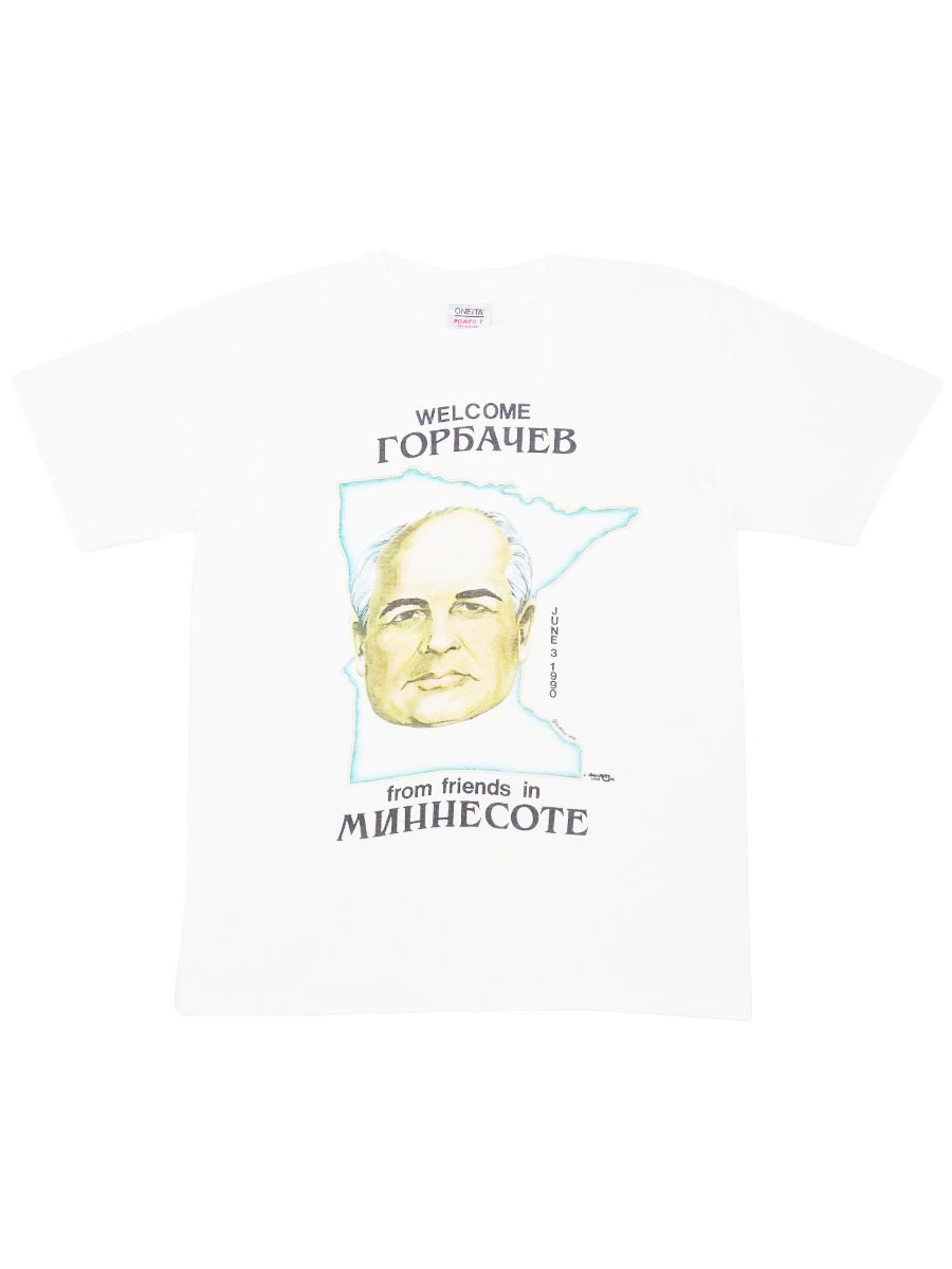 90'S ONEITA ''WELCOME ГОРБАЧЕВ FROM FRIENDS IN МИННЕСОТЕ'' T SHIRT WHITE (SIZE.LARGE) MADE IN USA