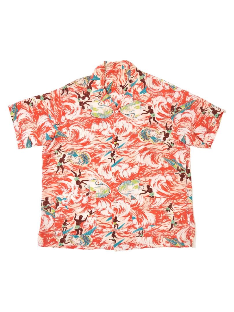 40'S～ SURF PATTERN RAYON HAWAIIAN SHIRT (APPROX.X LARGE)