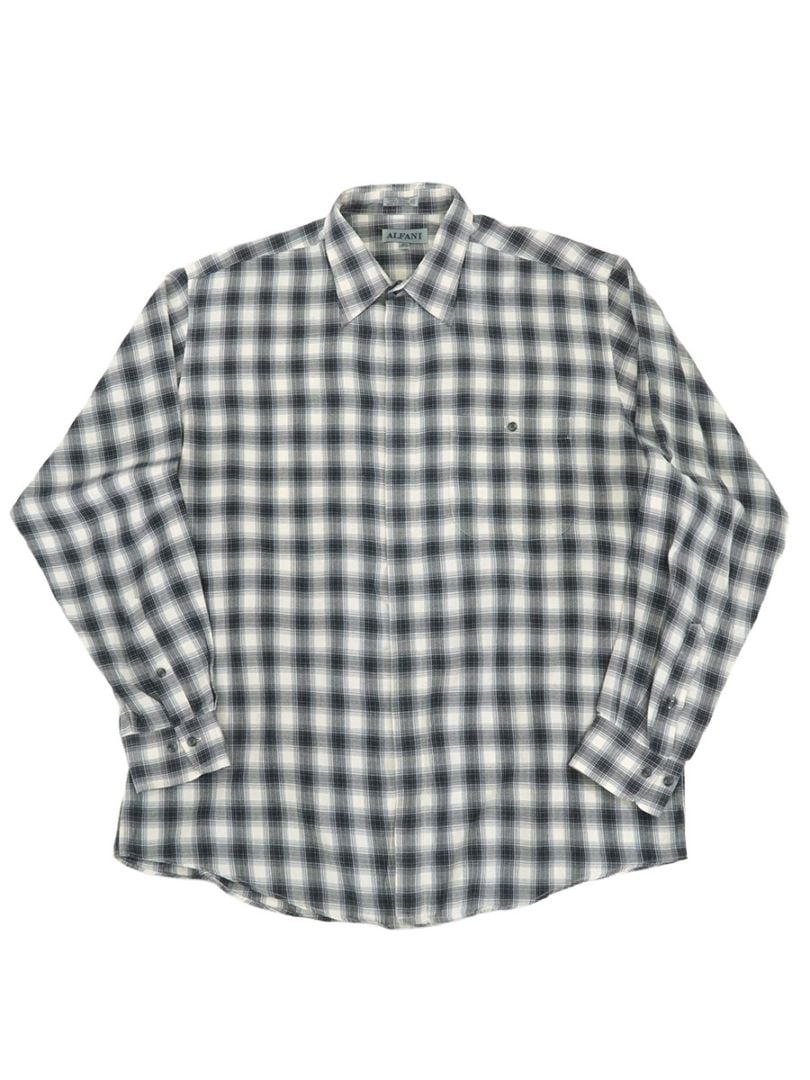 00'S ALFANI 100％ COTTON PLAID SHIRT BLACK/WHITE (SIZE.16 1/2)