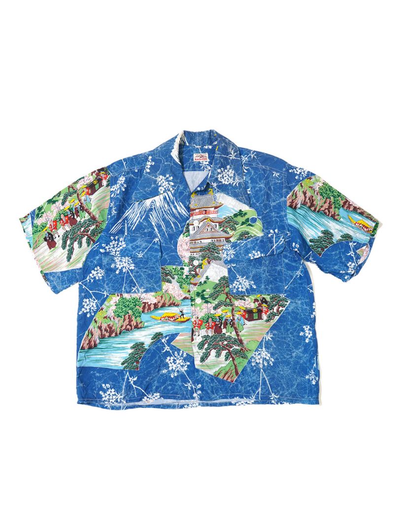 50'S MOUNT ANTELOPE ORIENTAL PATTERN SILK HAWAIIAN SHIRT (APPROX.MEDIUM)