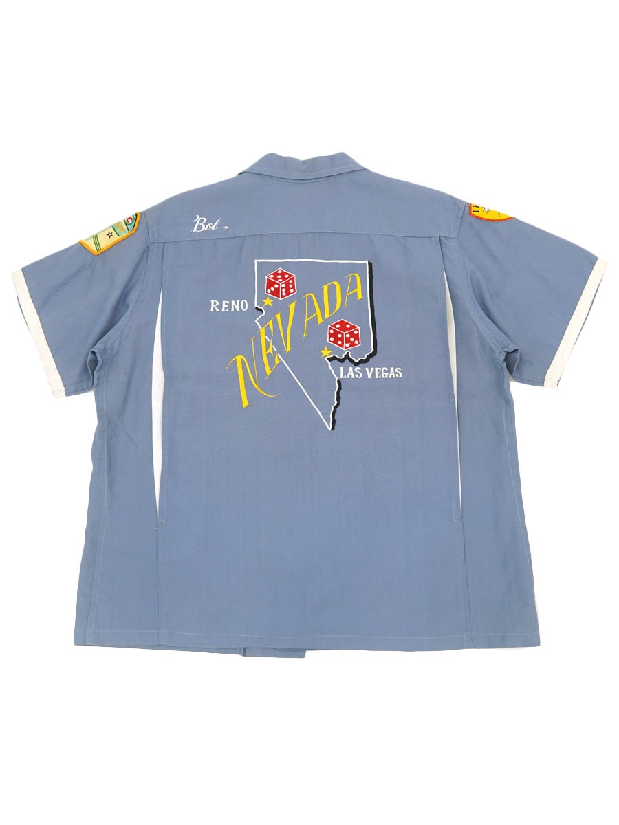 60'S DUCK ''NEVADA'' BOWLING SHIRT LIGHT BLUE WITH PATCH (APPROX.MEDIUM)