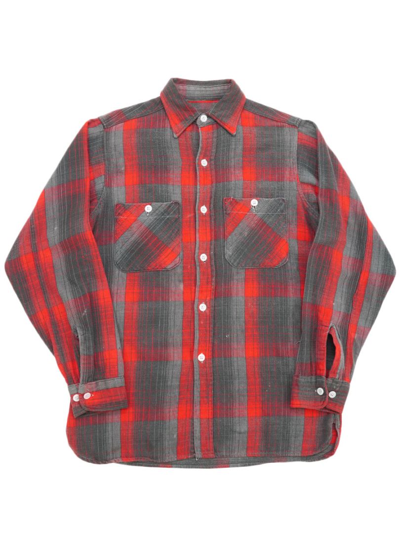 60'S～ PLAID FLANNEL SHIRT RED/BLACK (APPROX. 16)