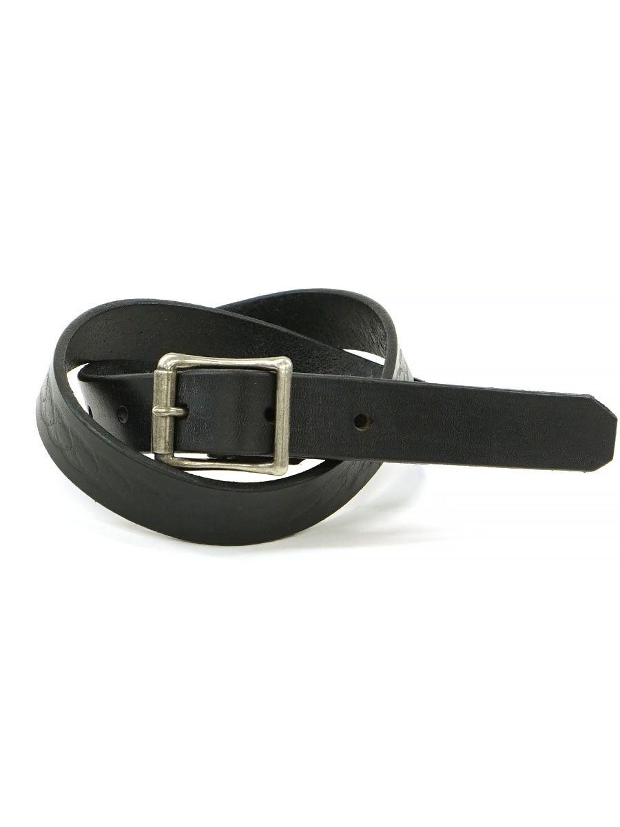 OLD NARROW CARVING LEATHER BELT BLK (SIZE. 30) 
