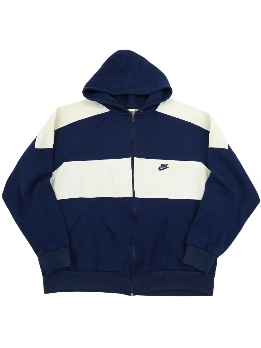 90'S NIKE NAVY x WHT 2-TONE FULL ZIP SWEAT HOODIE (APPROX. X LARGE)
