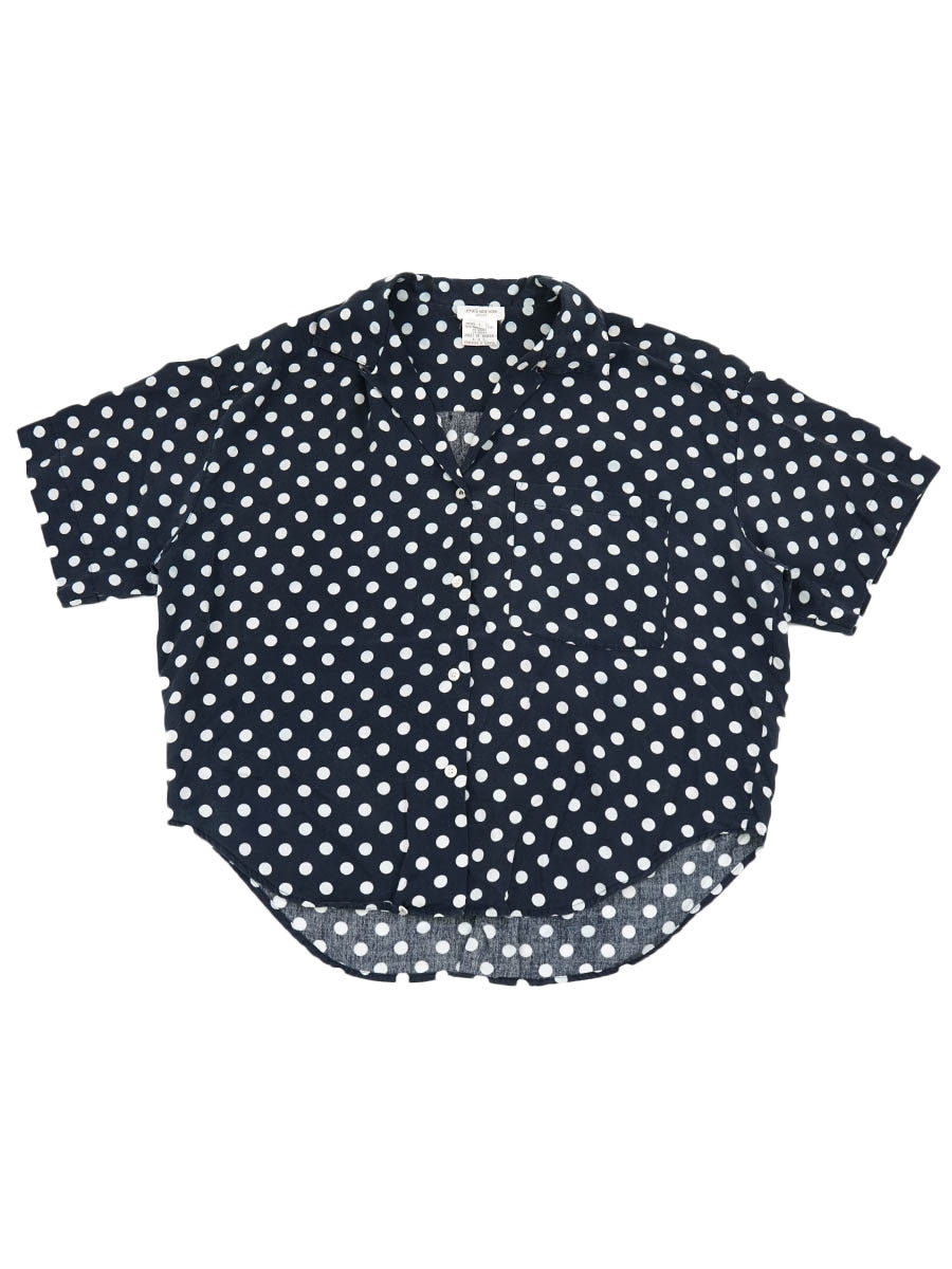 80'S～ JONES NEW YORK SPORT DOT PATTERN S/S SHIRT NAVY (SIZE.LARGE) LADIES