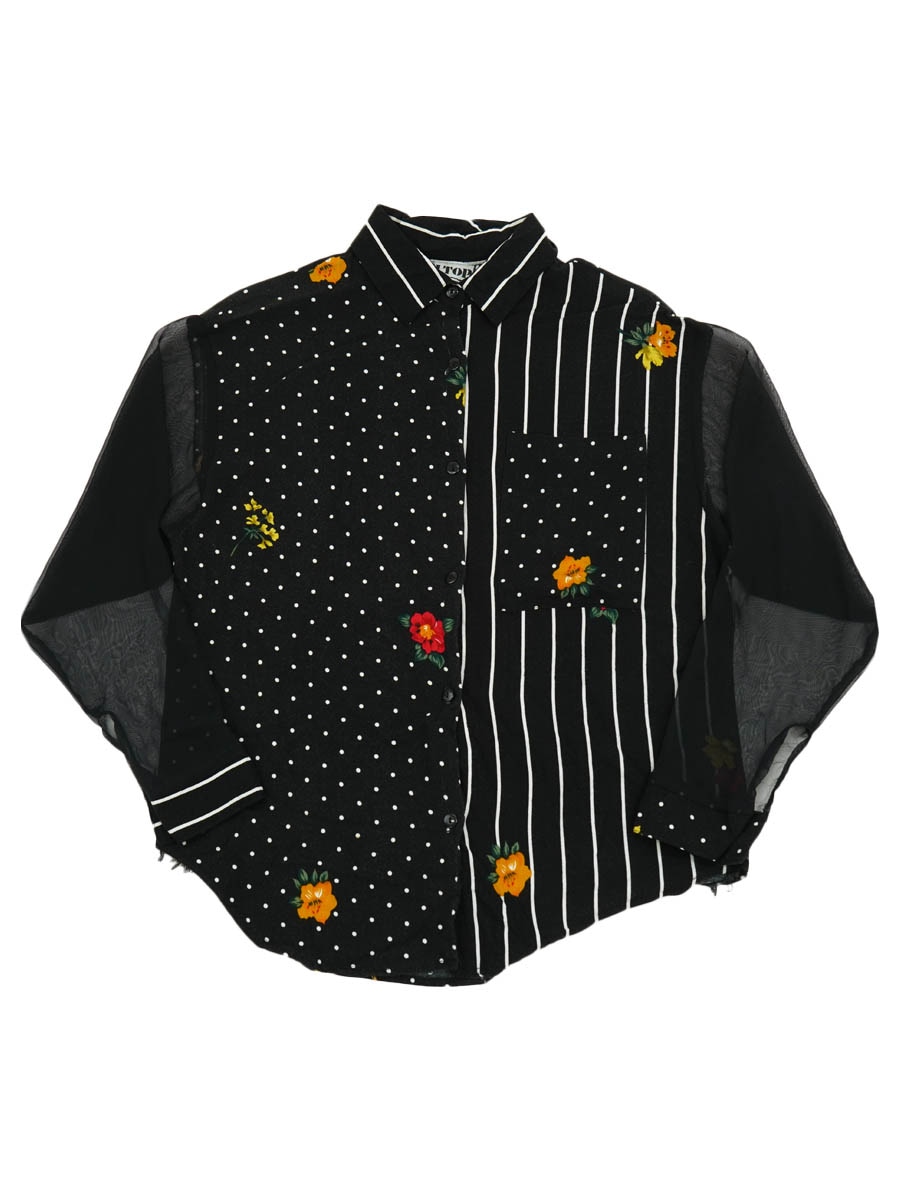 90'S HI TOP SWITCHING PATTERN L/S RAYON SHIRT (SIZE.LARGE) MADE IN USA LADIES