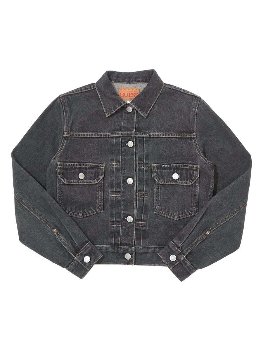 90'S GUESS TYPE Ⅱ BLACK DENIM JACKET (SIZE.SMALL) MADE IN USA LADIES