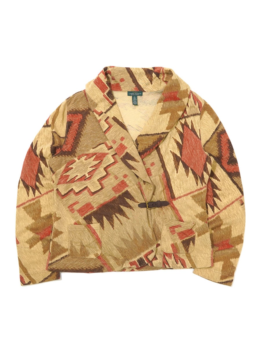 LAUREN JEANS CO. NATIVE PATTERN SHAWL COLLAR SWEAT CARDIGAN (SIZE.X LARGE) LADIES