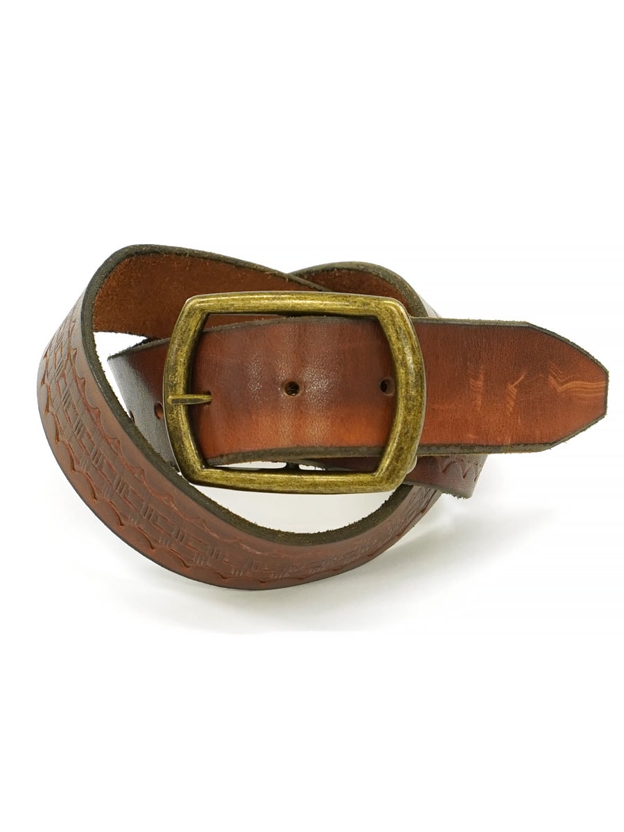 OLD GENUINE LEATHER CARVING BELT BROWN (SIZE. 32) MADE IN USA