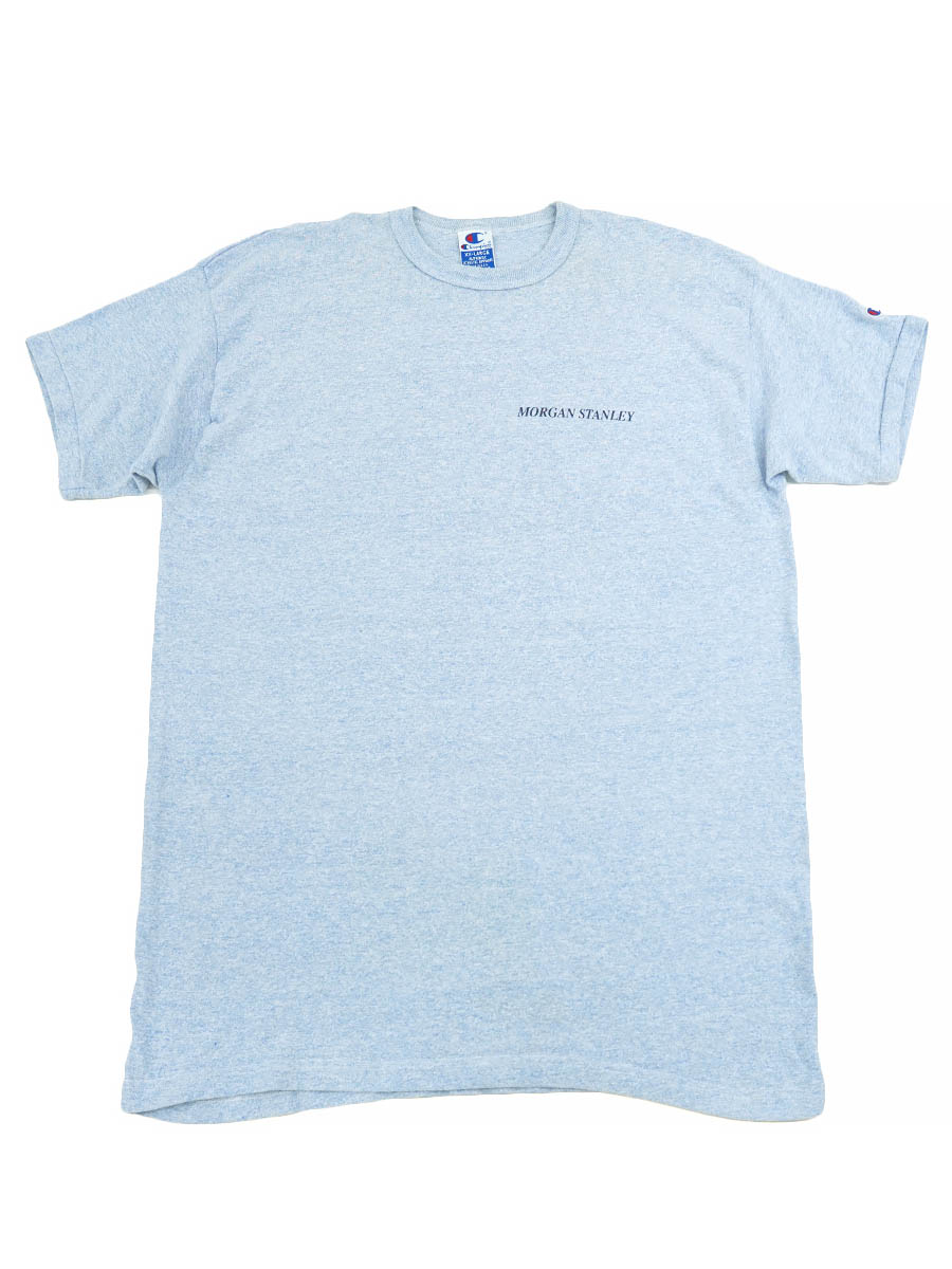 90'S CHAMPION ''MORGAN STANLEY'' 88/12 BLUE T SHIRT (SIZE. XX LARGE)