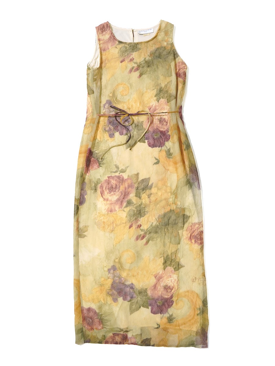 80'S～ CASUAL CORNER & CO. WATERCOLOR FLORAL PRINT RAYON DRESS (SIZE.5/6) MADE IN USA