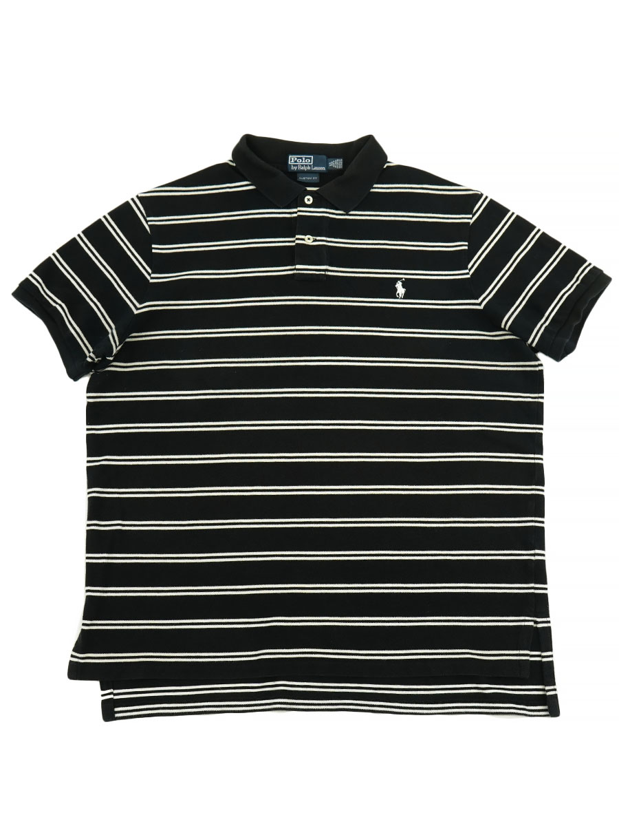 RALPH LAUREN RANDOM BLK X WHT STRIPE S/S POLO SHIRT (SIZE. X LARGE)