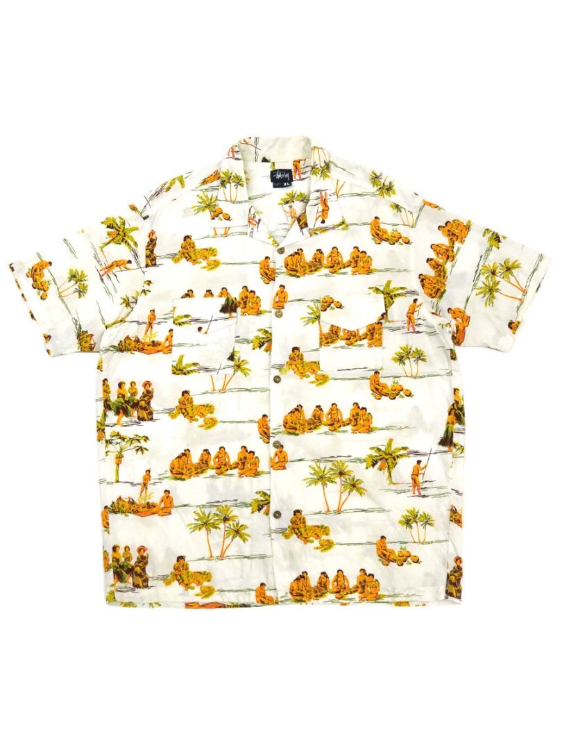 90'S STUSSY LOOP COLLAR SHORT SLEEVE SHIRT (SIZE.X LARGE) MADE IN USA