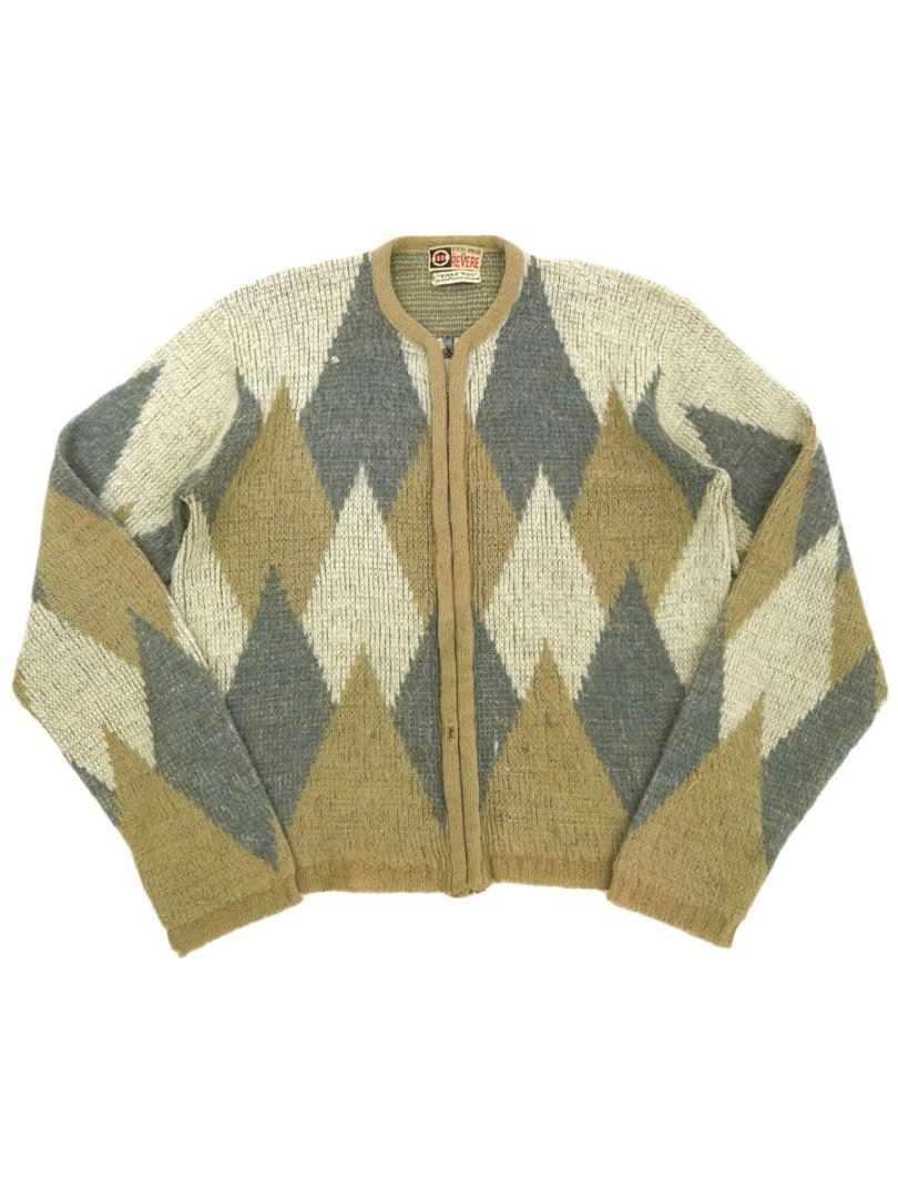 60'S YOUNG BREED BY REVERE ''SHAG-RAG'' DIAMOND PATTERN FULL ZIP CARDIGAN (SIZE.MEDIUM)