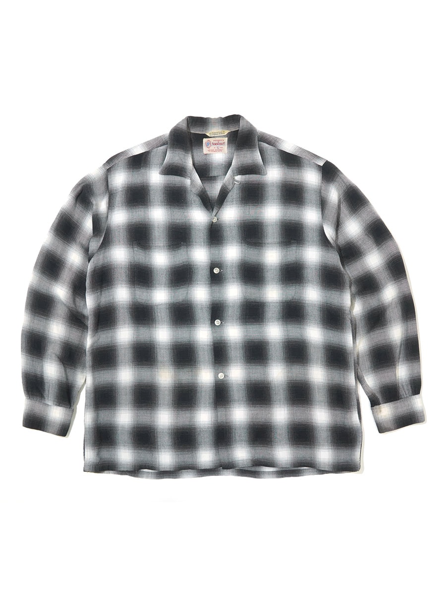60'S PENNEY'S TOWNCRAFT OMBRE CHECK L/S SHIRT BLACK/WIHITE (SIZE.LARGE)