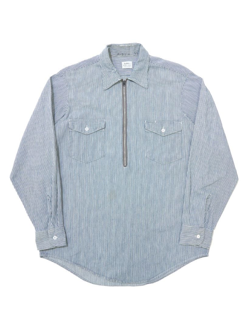 60'S～ LEE HICKORY STRIPE HALF ZIP L/S WORK SHIRT (SIZE.MEDIUM