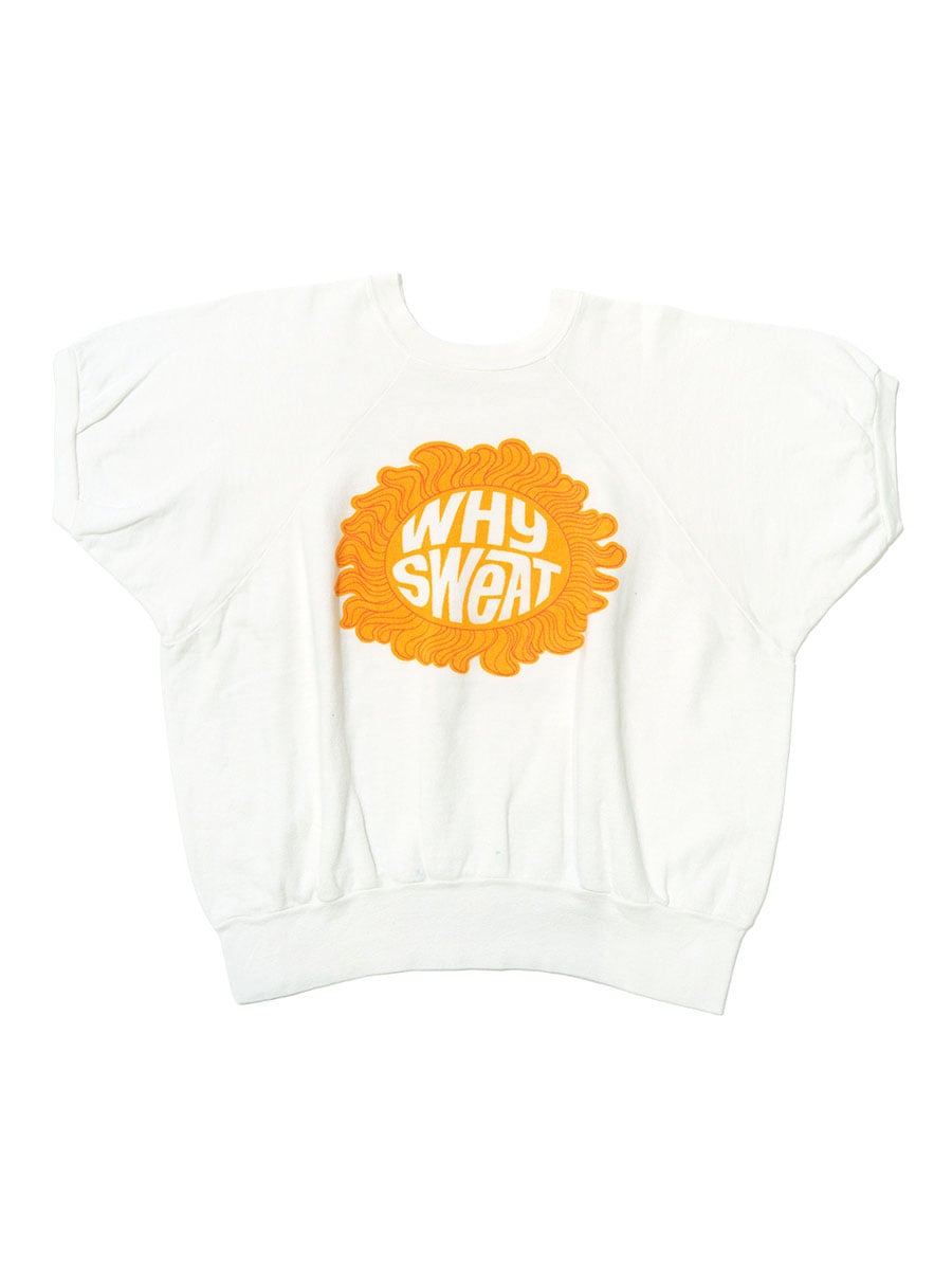 60's ''WHY SWEAT'' 半袖スウェット 染み込みプリント 白 実寸(L位)