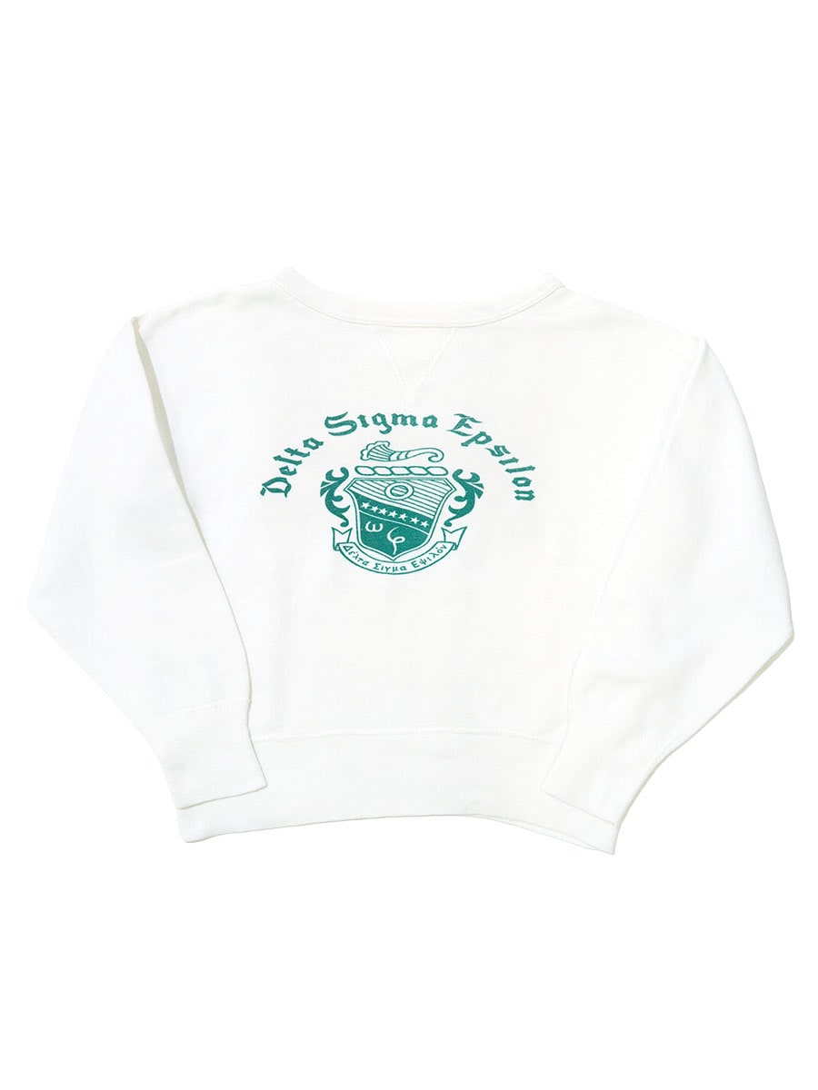 50's ''DELTA SIGMA EPSILON'' 前Vスウェット 染み込みプリント 実寸(M位)