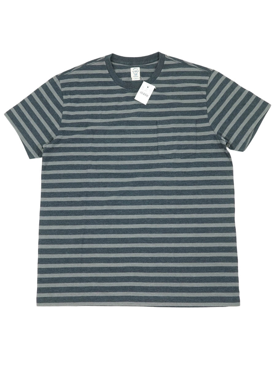 00's J. CREW 灰x紺ボーダー ポケットTシャツ 表記(L) NOS