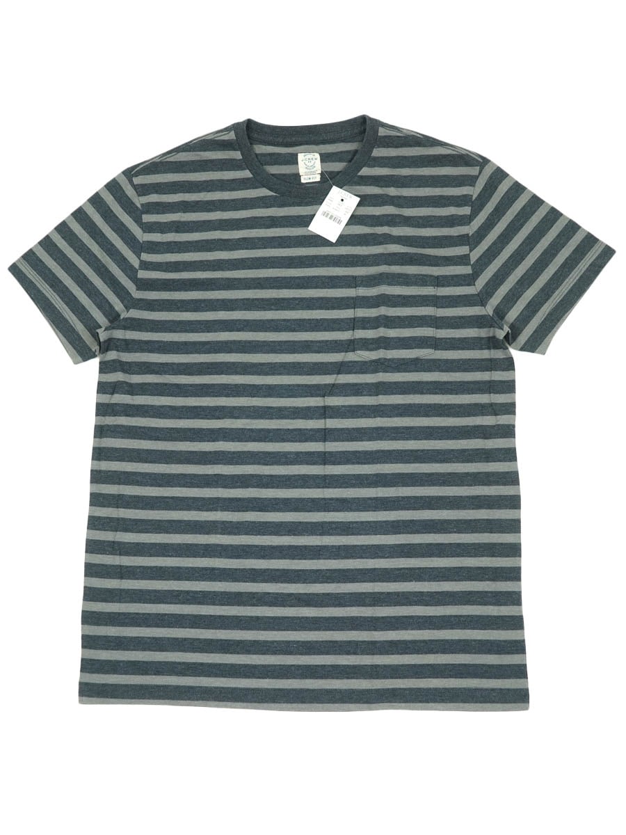 00's J. CREW 灰x紺ボーダー ポケットTシャツ 表記(M) NOS