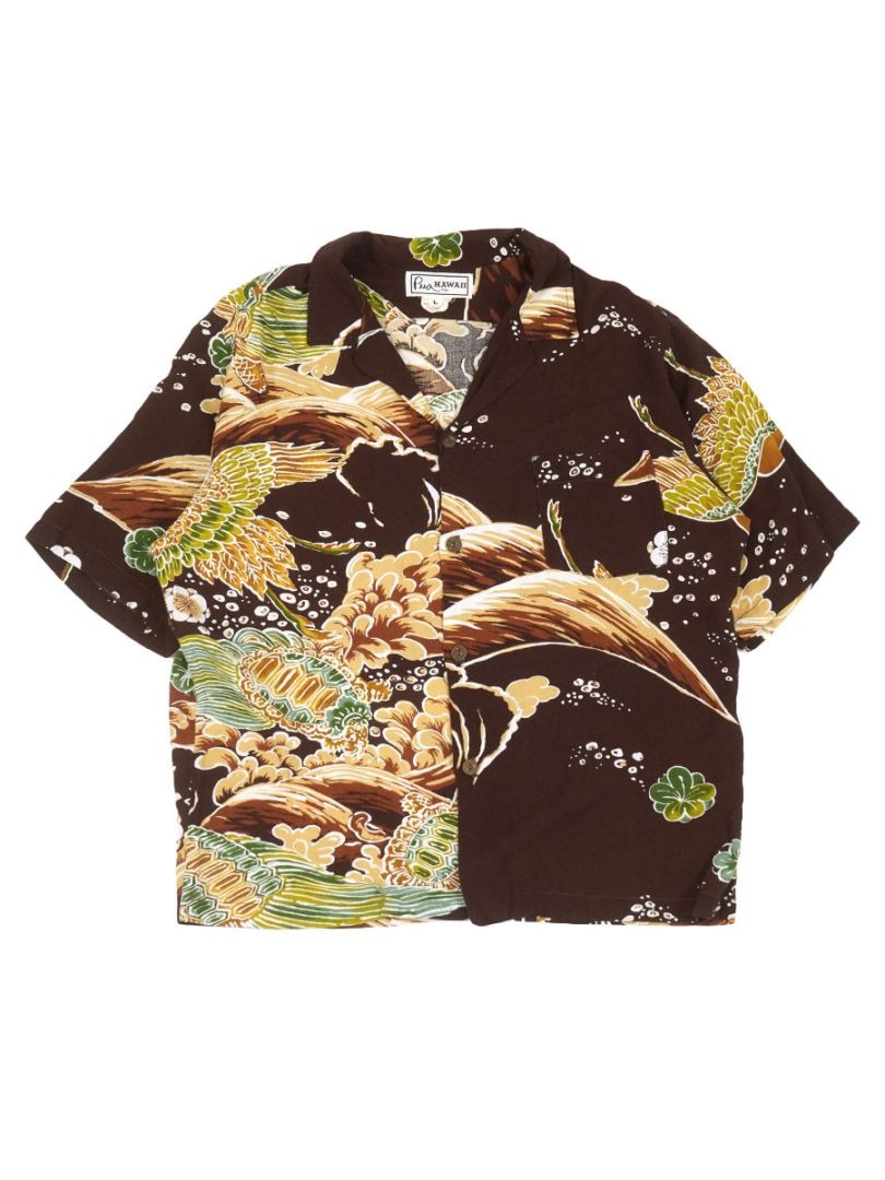 PUA HAWAII JAPANESE PATTERN HAWAIIAN SHRIT BROWN (SIZE.LARGE)