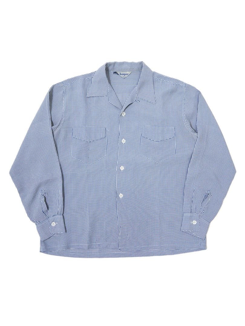 60'S HARPER CHECKERED L/S RAYON SHIRT BLUE/WHITE (SIZE.MEDIUM