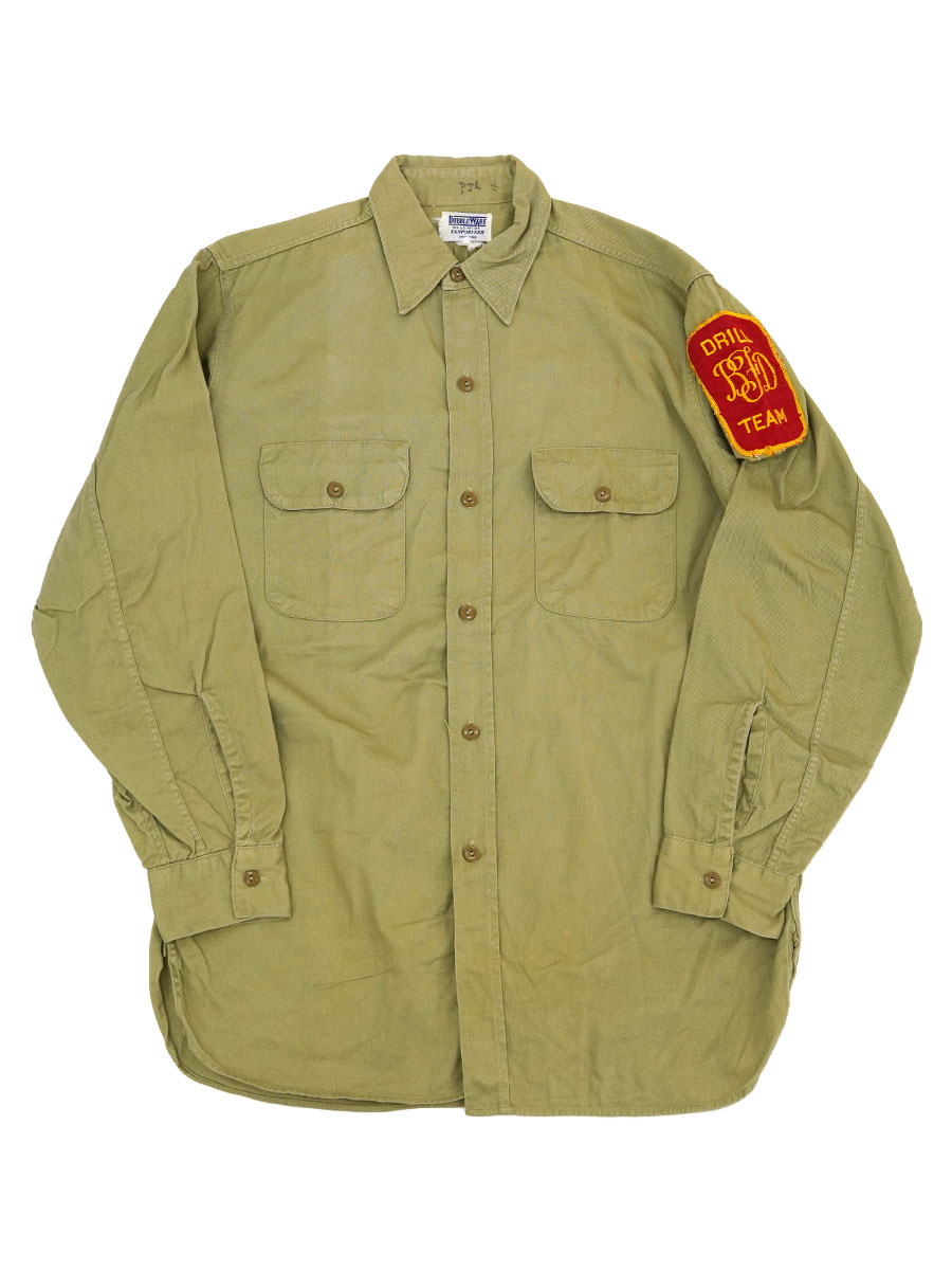 50's DUBBLE WARE マチ付き ワークシャツ 実寸(L位) DRILL TEAMワッペン