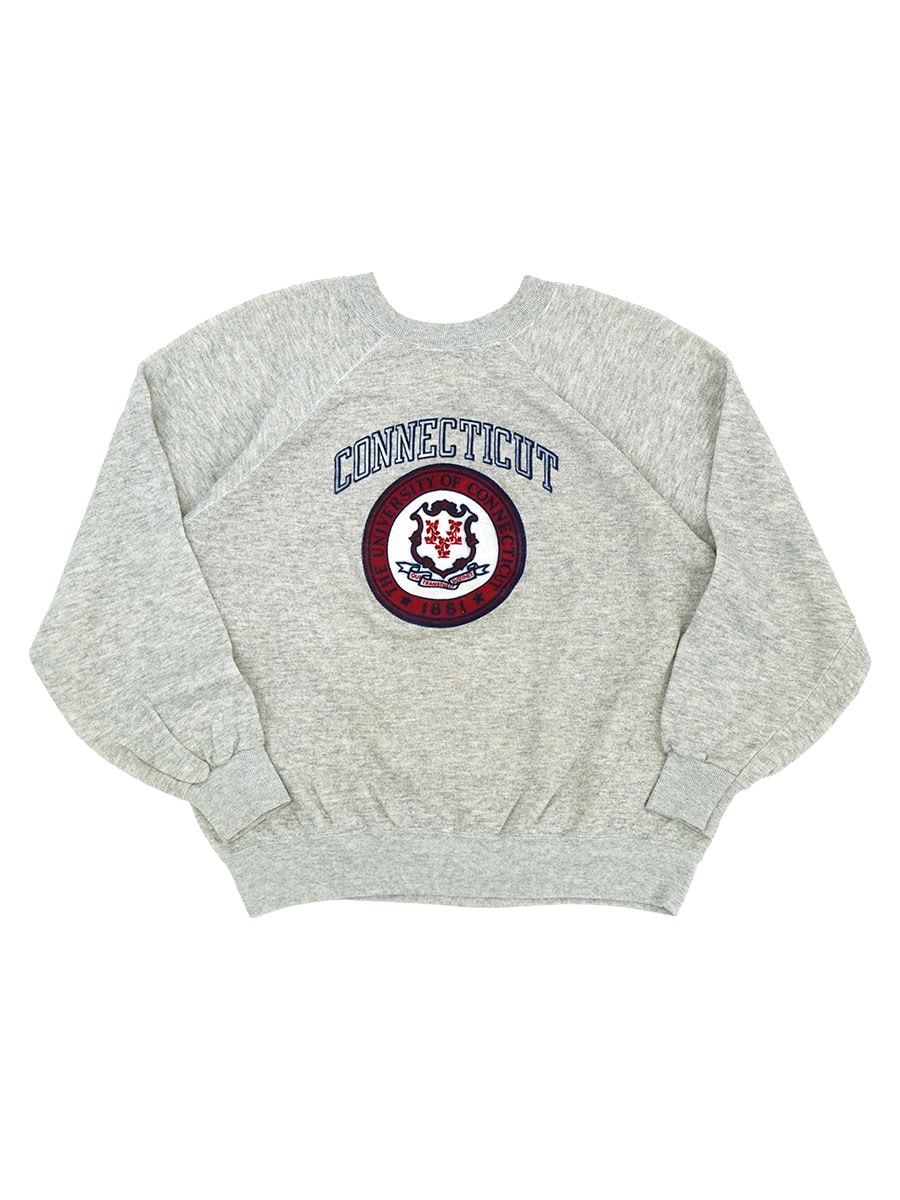 80's チャンピオン ''UNIVERSITY OF CONNECTICUT'' フェルトプリント ラグランスウェット 表記(L)