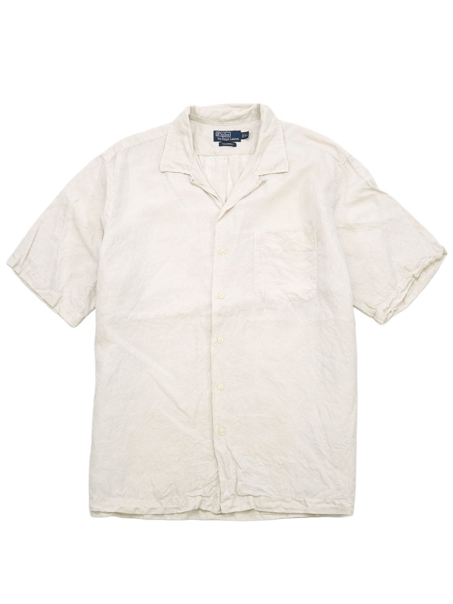 RALPH LAUREN CALDWELL LINEN SILK LOOP COLLAR S/S SHIRT OFF WHITE