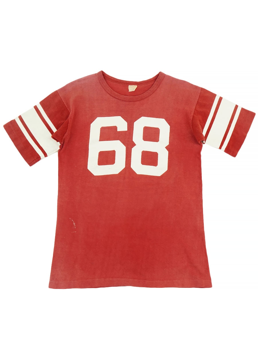60'S CHAMPION RUNNERS TAG #68 S/S FOOTBALL T SHIRT (SIZE. LARGE)